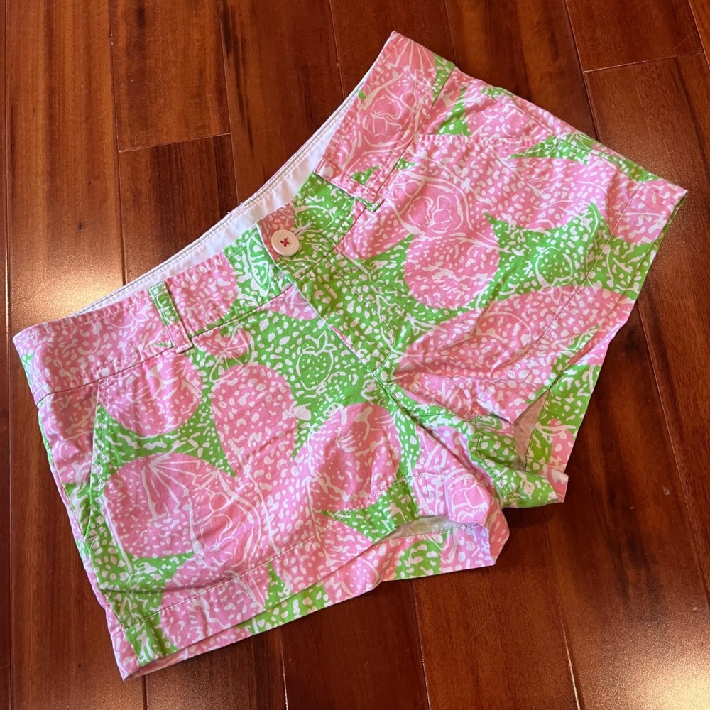 Lilly Pulitzer Pink Shorts Green The Walsh Casual Fruit Floral Hot Shorts Size 0